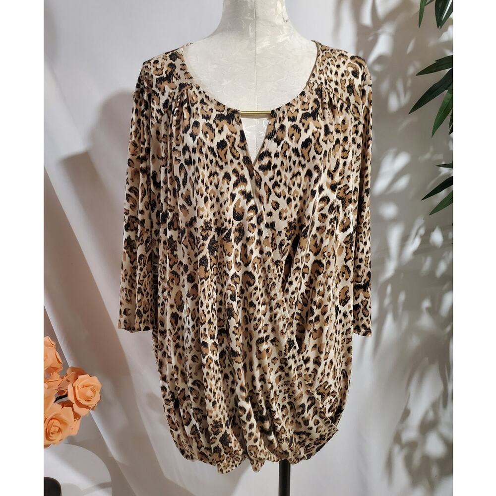 NWT Catherine's Black Label Leopard Top Plus Size 3X 26/28W Animal Print Career